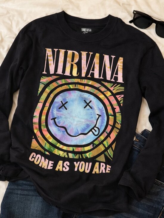 NIRVANA Tops - Nirvana Come As You Are Long Sleeve Top Black Graphic Y2K Grunge Unisex Small
